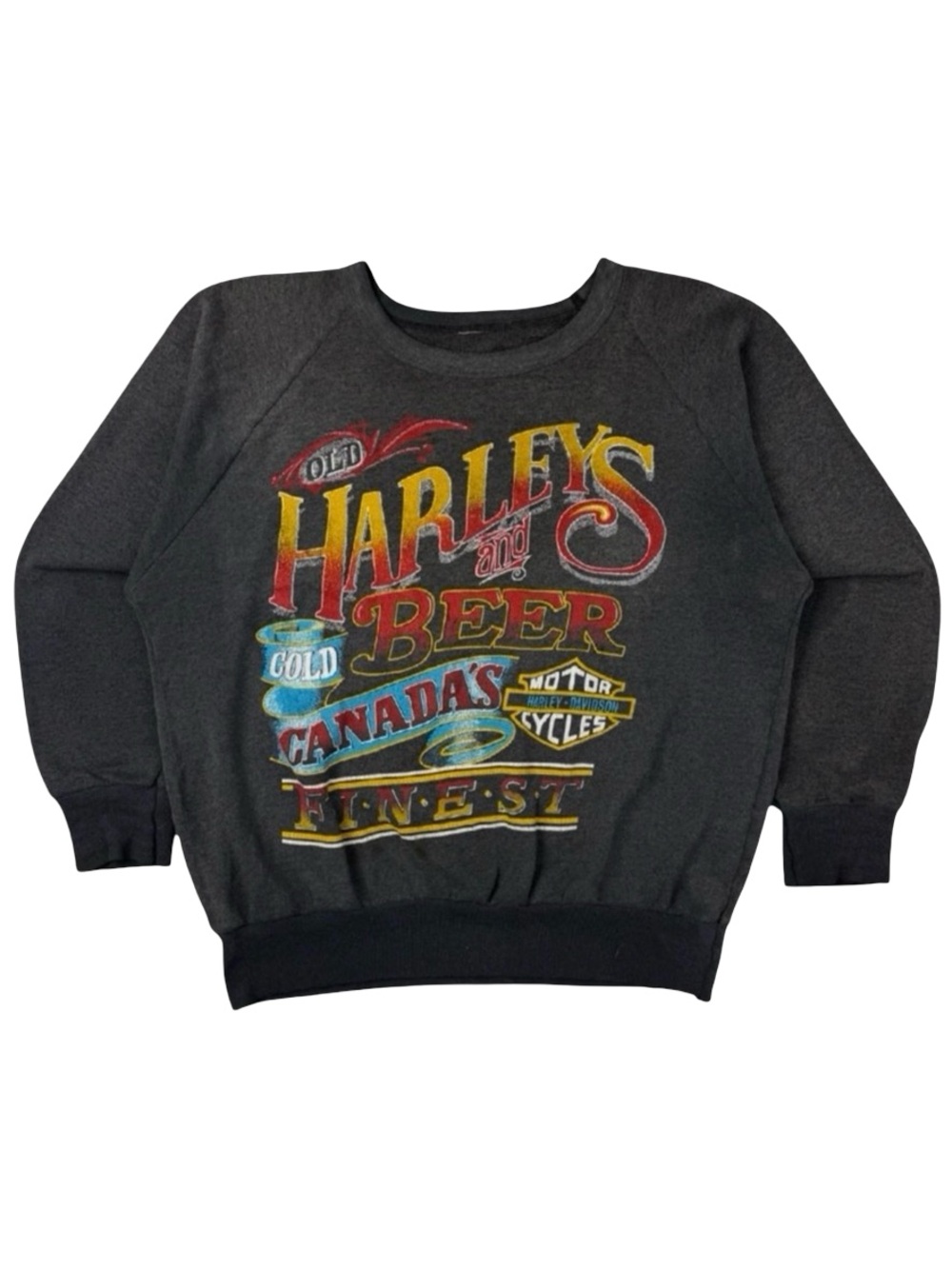 Vintage ‘80s Harley Davidson Canada’s Finest Old Harley’s And Cold Beer Crewneck